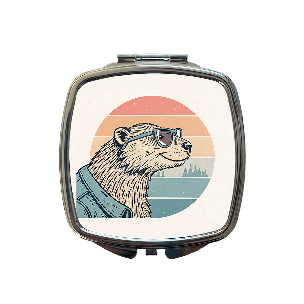 Cool Beaver Wearing Glasses Retro Illustration Small Travel Purse Handbag Pocket Makeup Compact Mirror