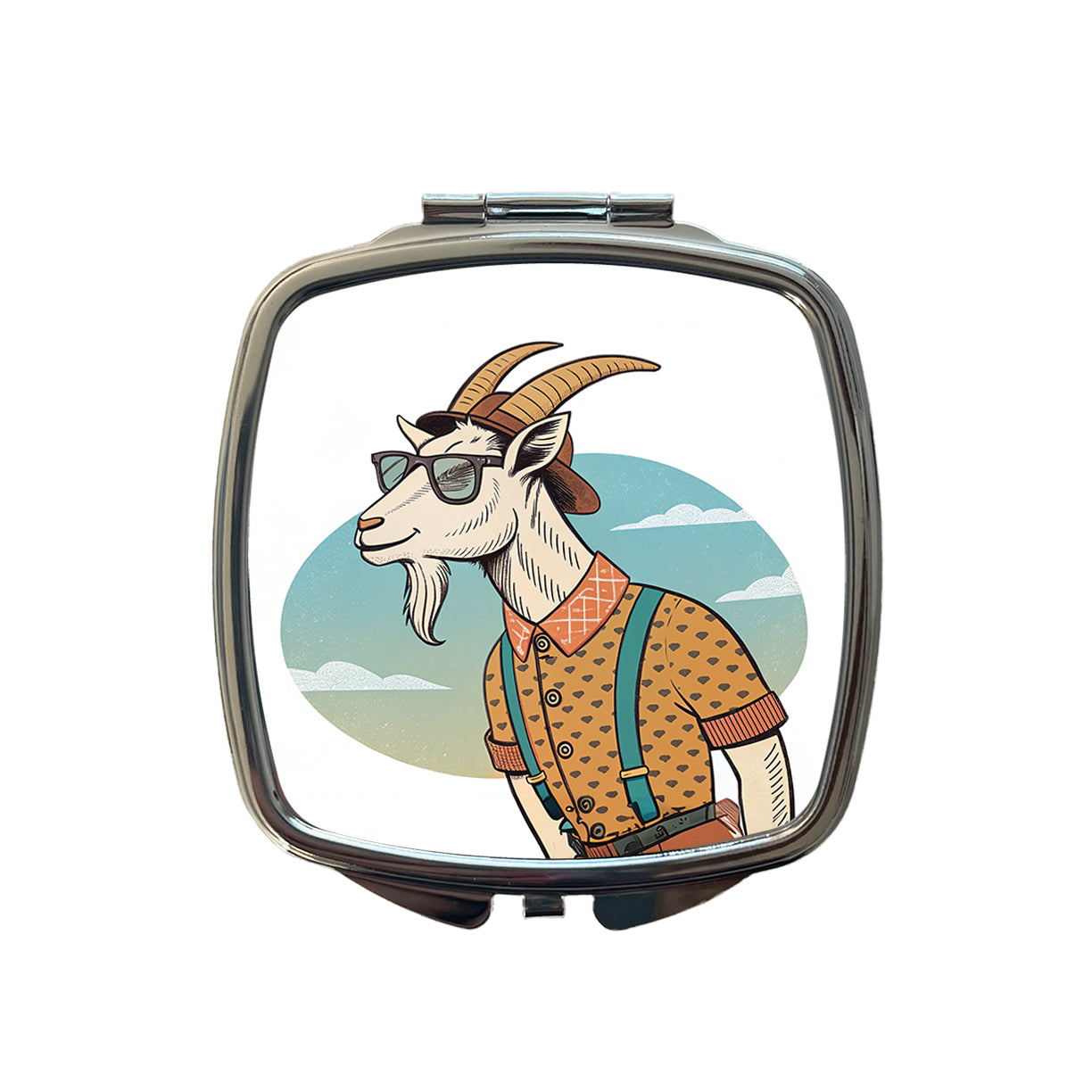Cool Goat Wearing Sunglasses Retro Illustration Small Travel Purse Handbag Pocket Makeup Compact Mirror
