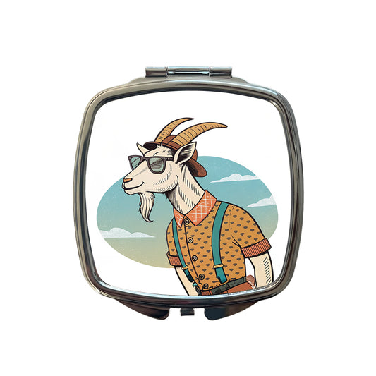 Cool Goat Wearing Sunglasses Retro Illustration Small Travel Purse Handbag Pocket Makeup Compact Mirror