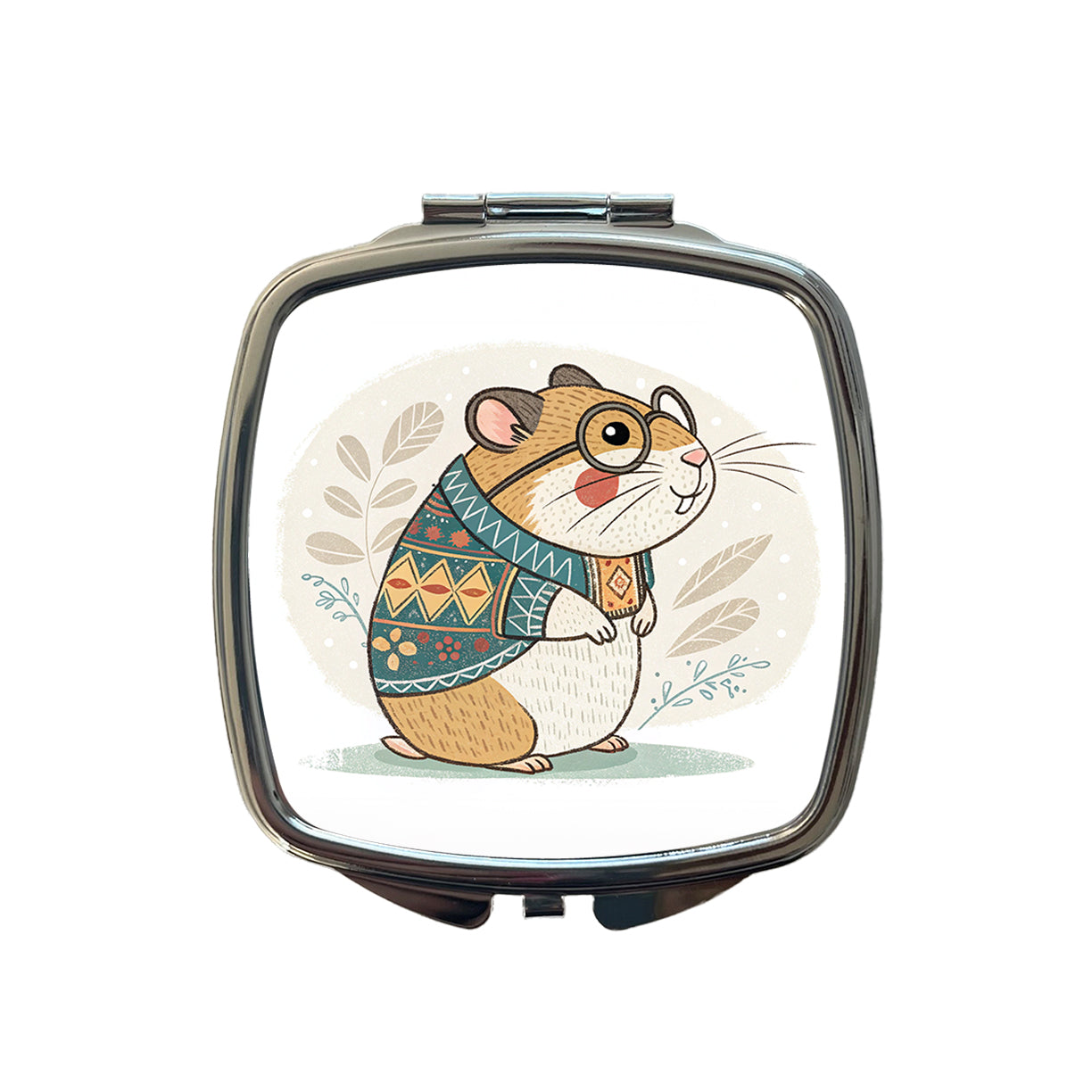 Cool Hamster Wearing Glasses Retro Illustration Small Travel Purse Handbag Pocket Makeup Compact Mirror