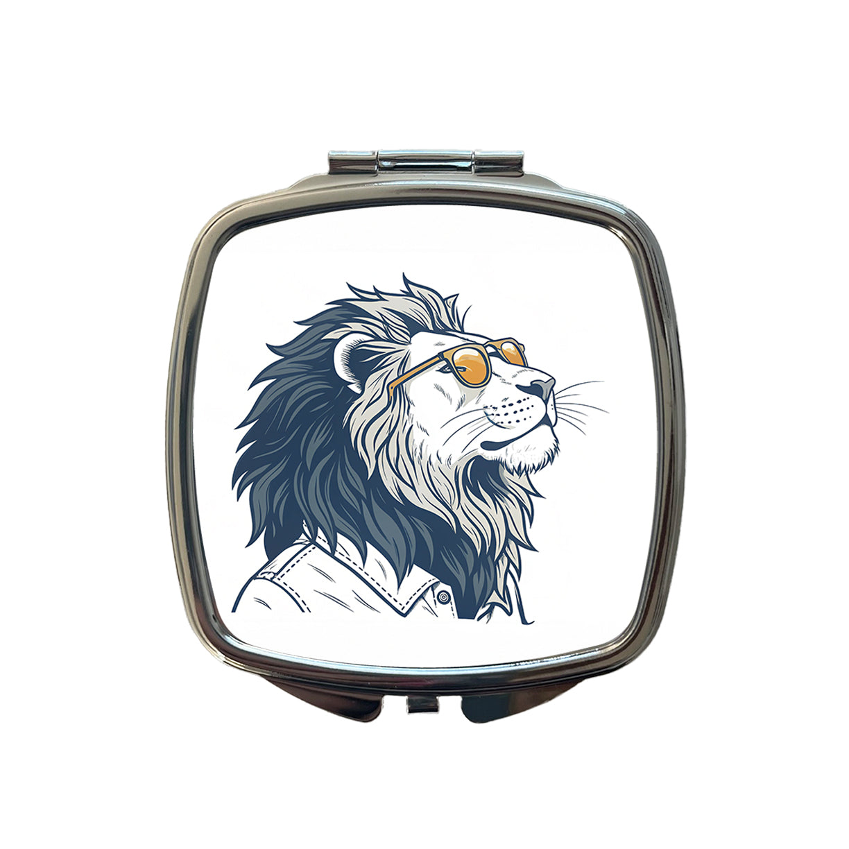 Cool Lion Wearing Glasses Minimalist Illustration Small Travel Purse Handbag Pocket Makeup Compact Mirror