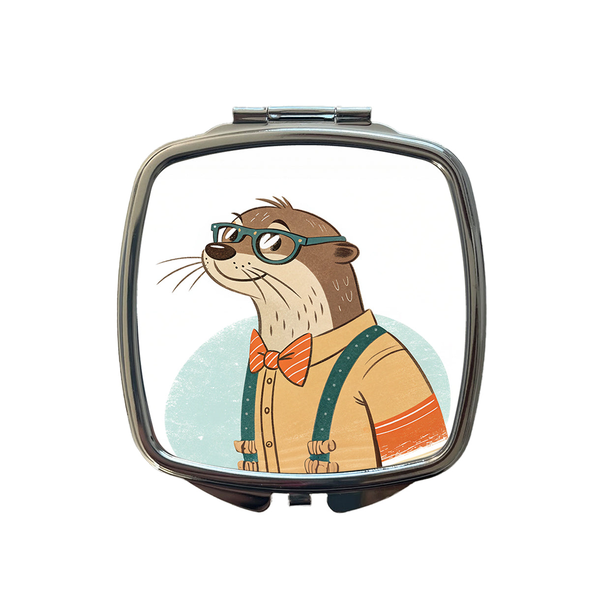 Cool Otter Wearing Glasses Retro Illustration Small Travel Purse Handbag Pocket Makeup Compact Mirror