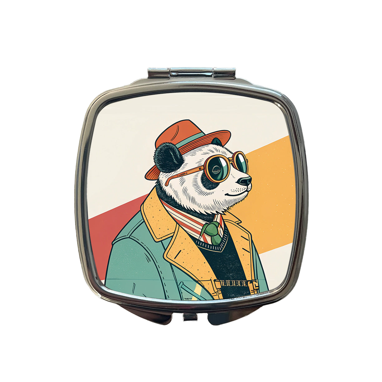 Cool Panda Wearing Glasses Retro Illustration Small Travel Purse Handbag Pocket Makeup Compact Mirror