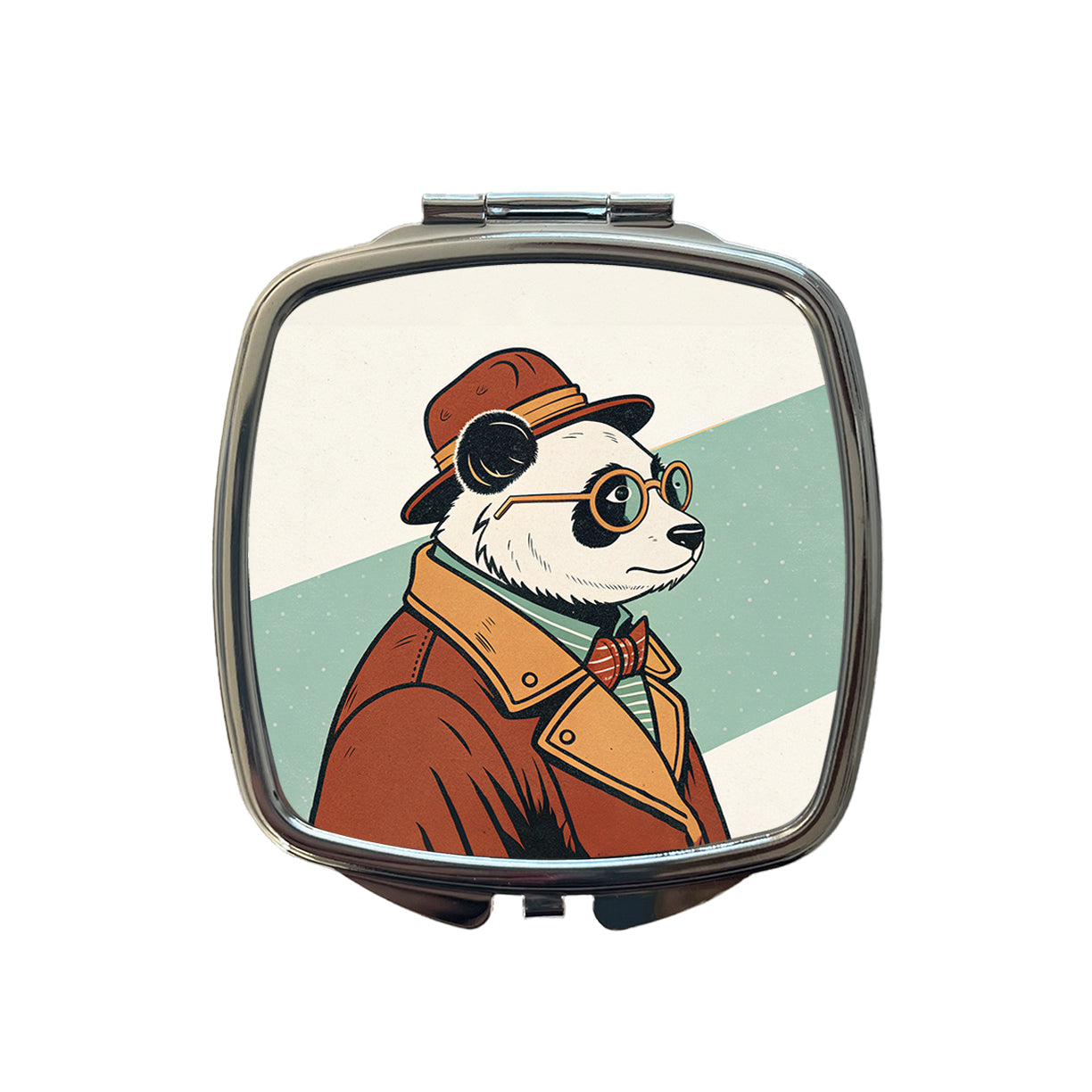 Cool Panda Wearing Glasses Retro Small Travel Purse Handbag Pocket Makeup Compact Mirror