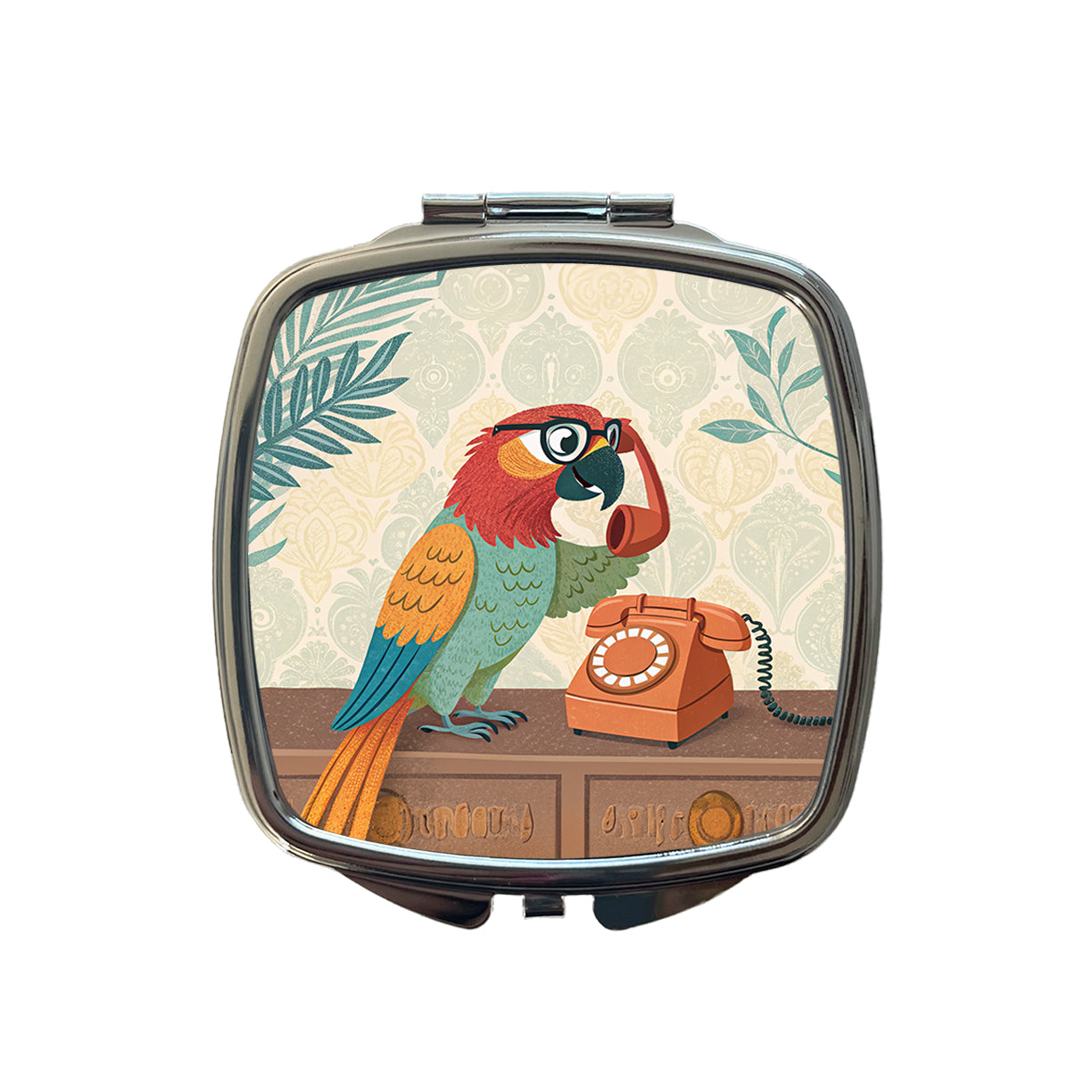 Cool Parrot Wearing Glasses Small Travel Purse Handbag Pocket Makeup Compact Mirror