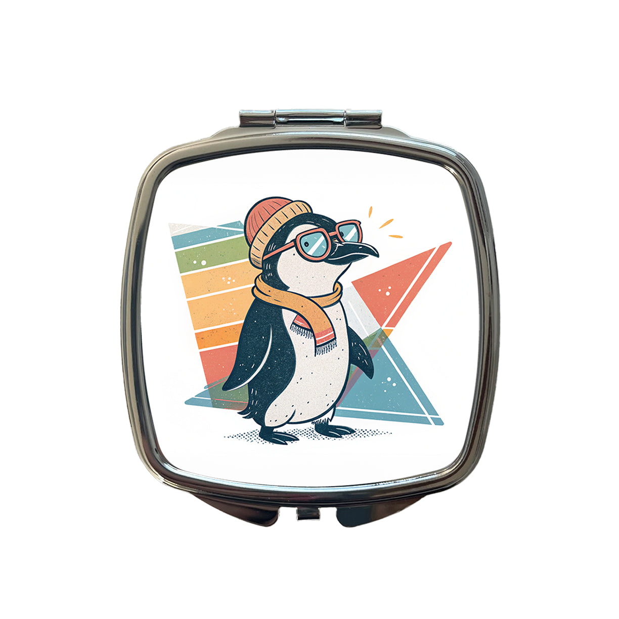 Cool Penguin Wearing Glasses Retro Small Travel Purse Handbag Pocket Makeup Compact Mirror
