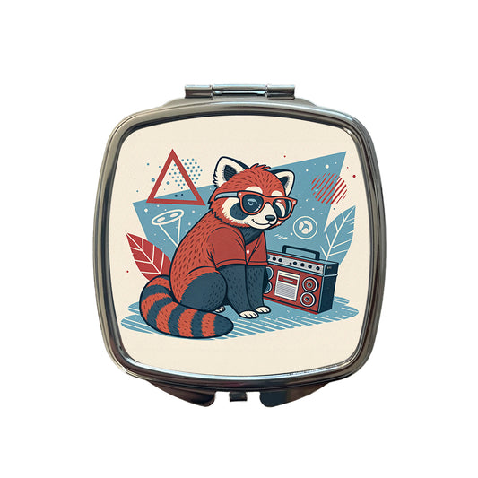 Cool Red Panda Wearing Glasses Retro Small Travel Purse Handbag Pocket Makeup Compact Mirror