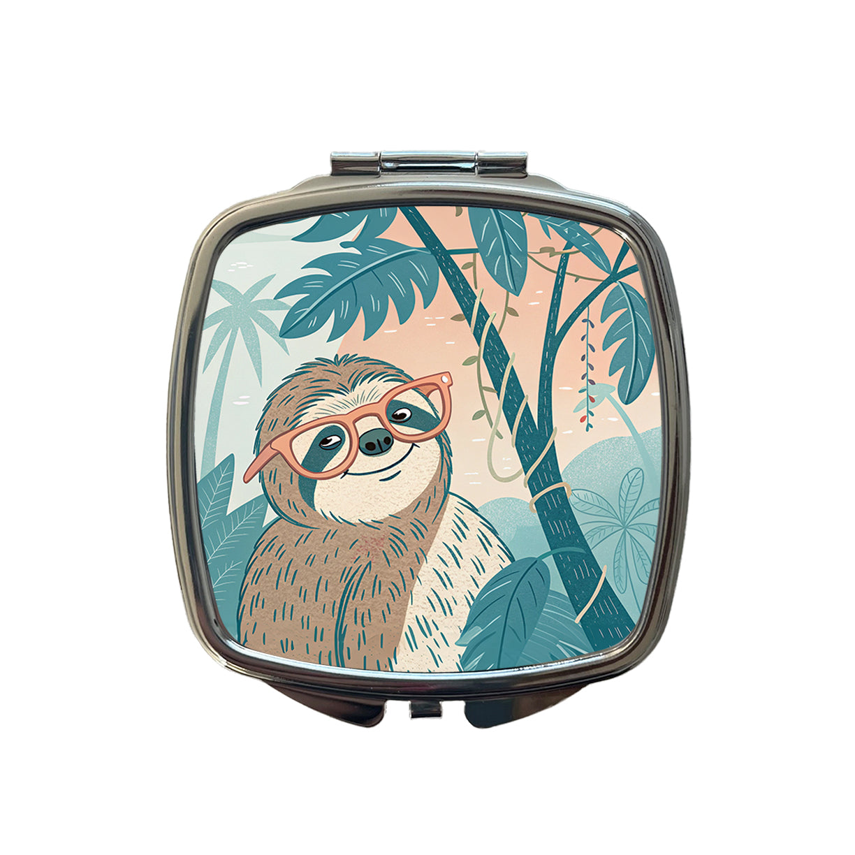 Cool Sloth Wearing Glasses Small Travel Purse Handbag Pocket Makeup Compact Mirror
