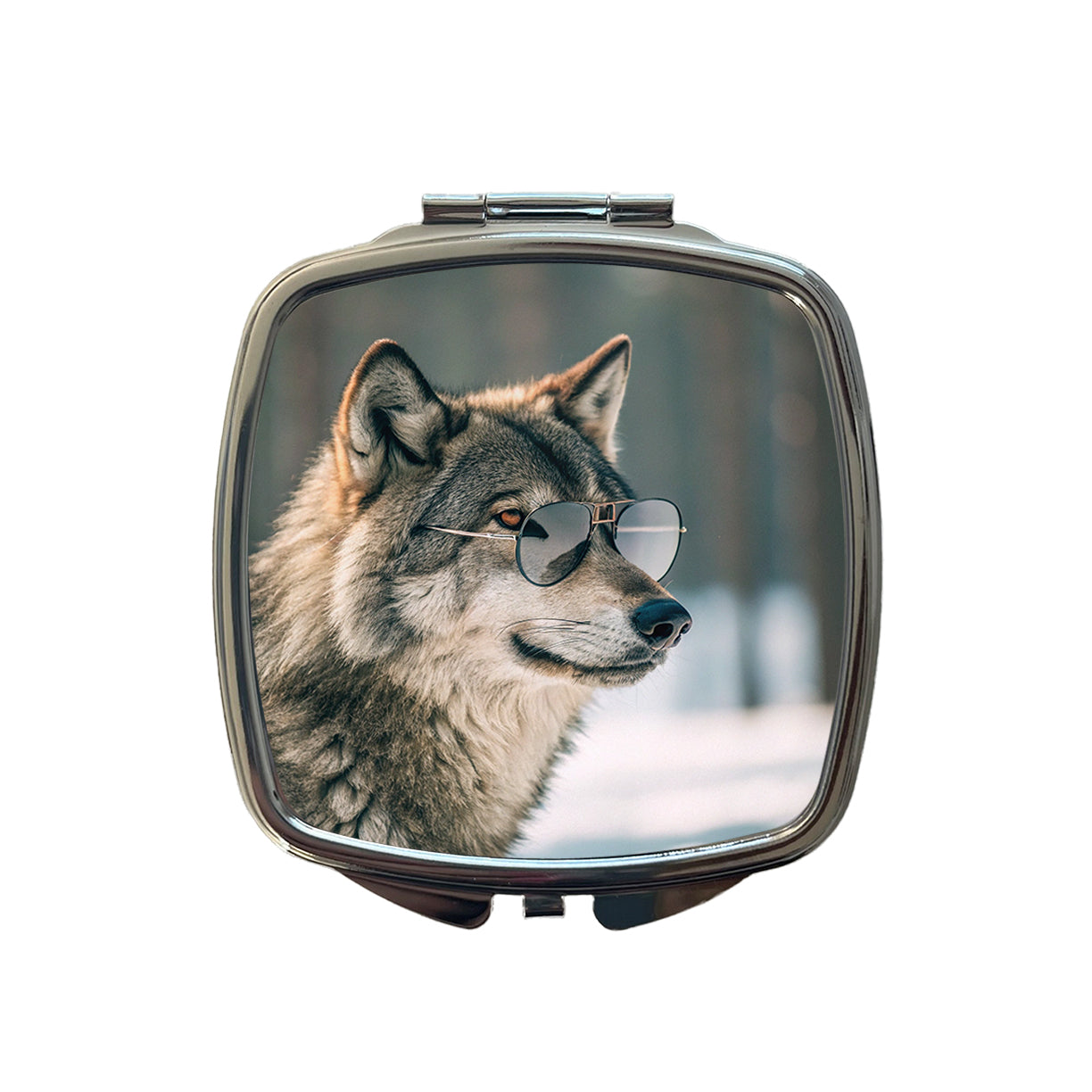 Cool Wolf Wearing Sunglasses Small Travel Purse Handbag Pocket Makeup Compact Mirror