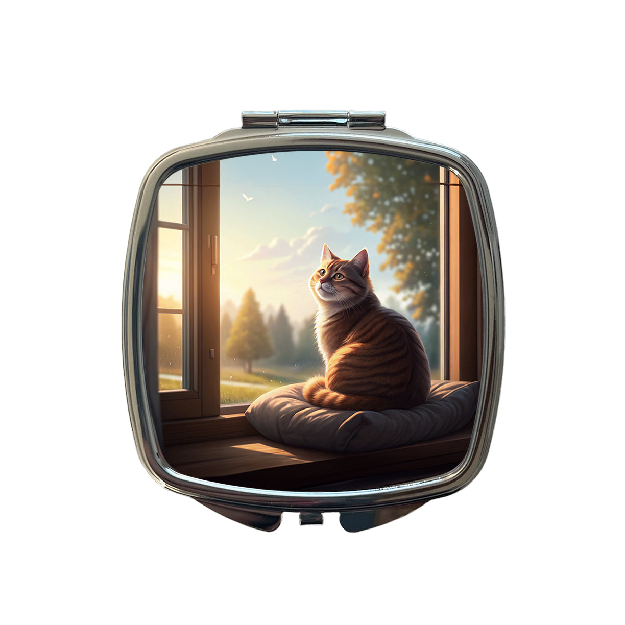 Cozy Cat In Window Small Travel Purse Handbag Pocket Makeup Compact Mirror