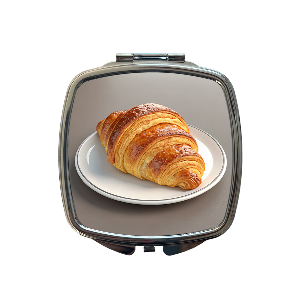 Croissant On Plate Small Travel Purse Handbag Pocket Makeup Compact Mirror