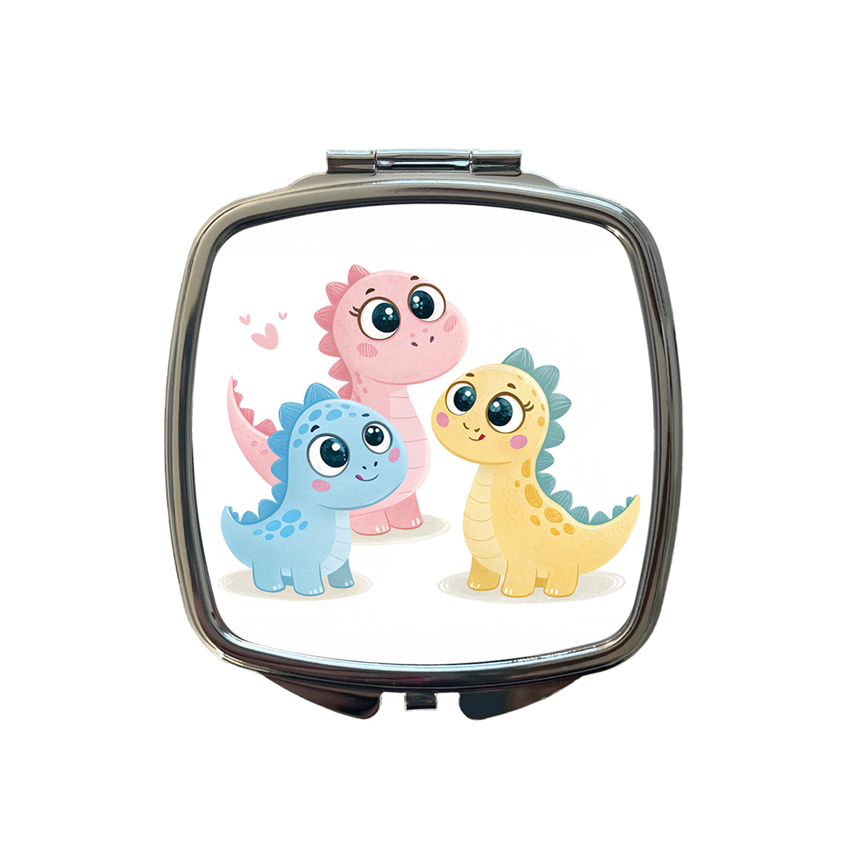 Cute Pastel Colored Cartoon Dinosaurs Big Eyes Small Travel Purse Handbag Pocket Makeup Compact Mirror