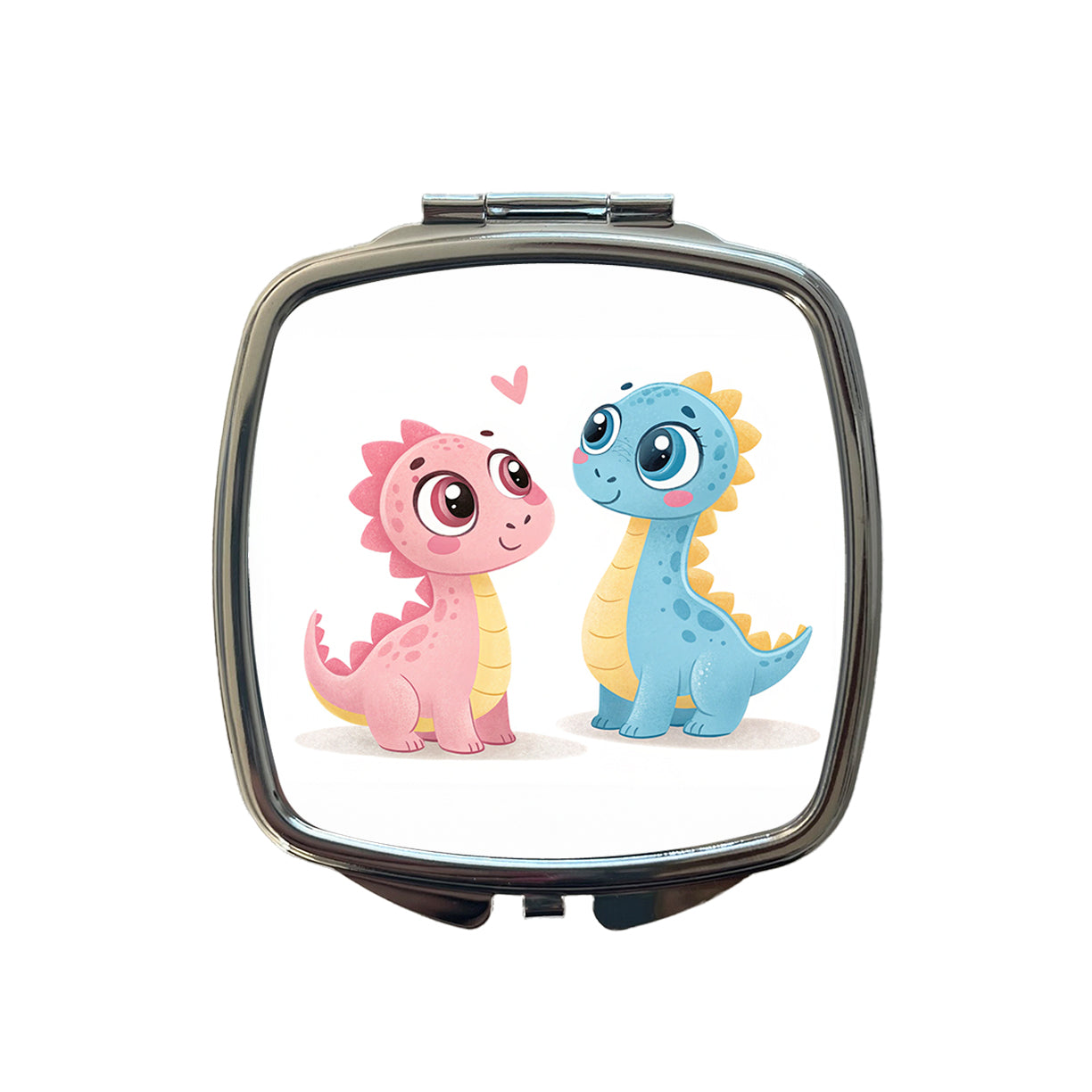 Cute Pastel Colored Cartoon Dinosaurs Small Travel Purse Handbag Pocket Makeup Compact Mirror