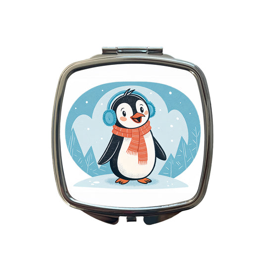 Cute Winter Penguin Scarf Small Travel Purse Handbag Pocket Makeup Compact Mirror