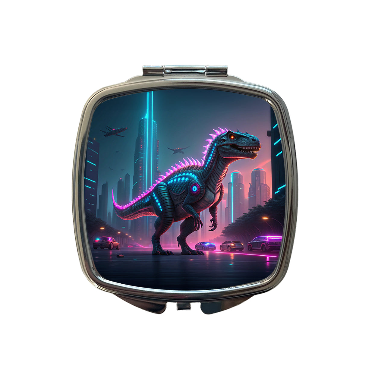 Cyberpunk Dinosaur Small Travel Purse Handbag Pocket Makeup Compact Mirror