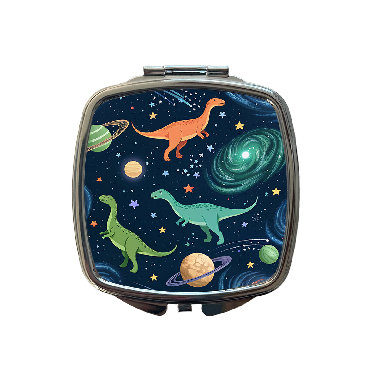 Dinosaurs Floating In Space Galaxy Small Travel Purse Handbag Pocket Makeup Compact Mirror