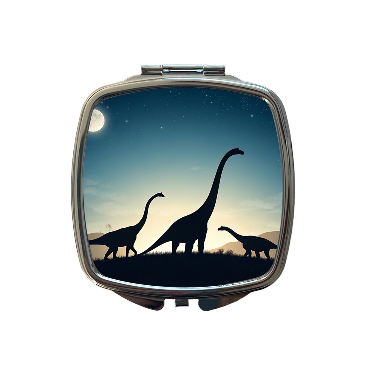 Diplodocus Silhouettes Night Dinosaurs Small Travel Purse Handbag Pocket Makeup Compact Mirror