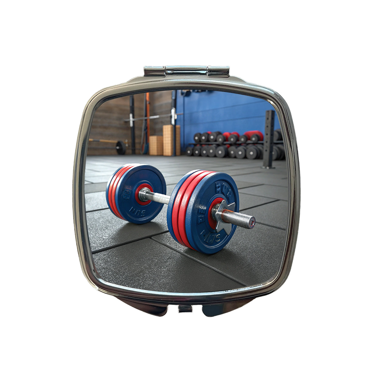 Dumbbells Workout Exercise Gym Small Travel Purse Handbag Pocket Makeup Compact Mirror