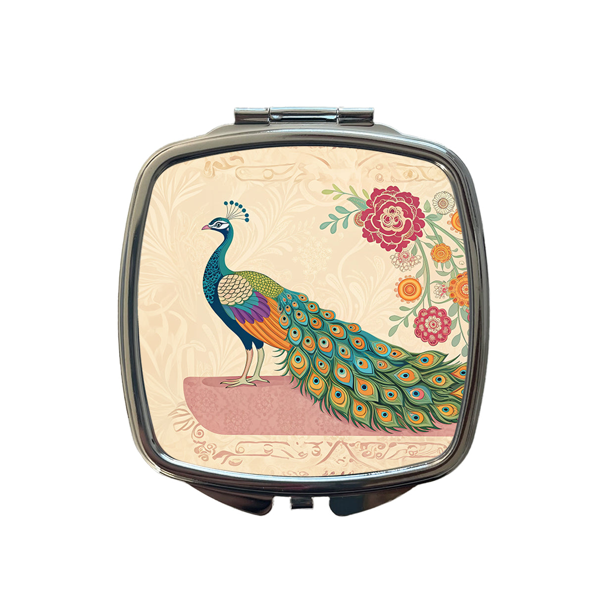 Elegant Peacock Flowers Small Travel Purse Handbag Pocket Makeup Compact Mirror