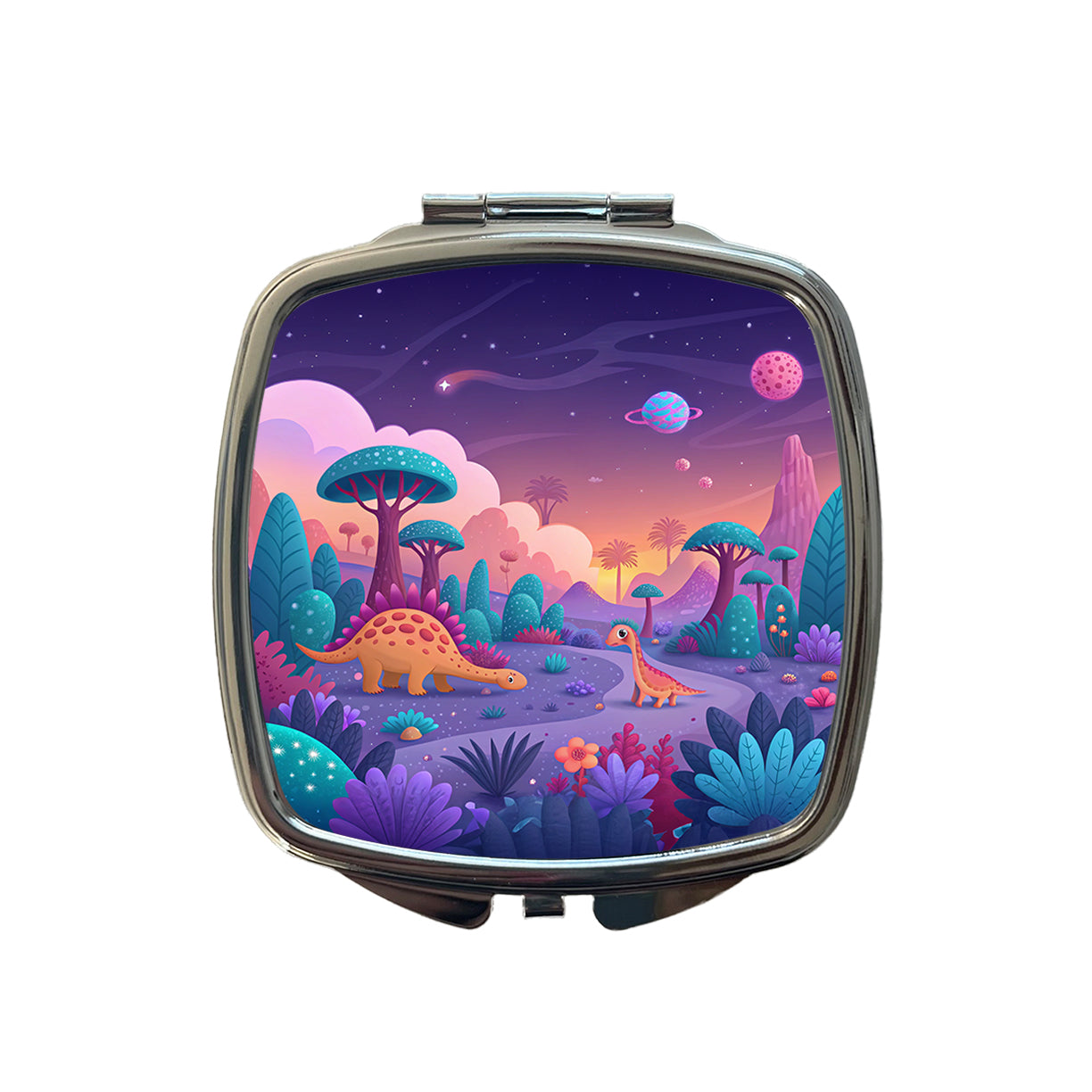 Fantasy Alien Planet Dinosaurs Colorful Small Travel Purse Handbag Pocket Makeup Compact Mirror