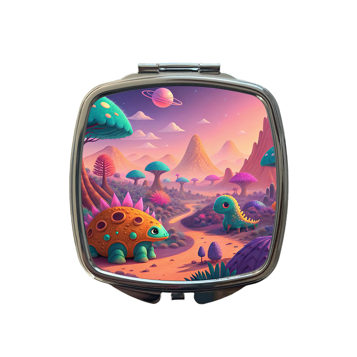 Fantasy Alien Planet Dinosaurs Small Travel Purse Handbag Pocket Makeup Compact Mirror