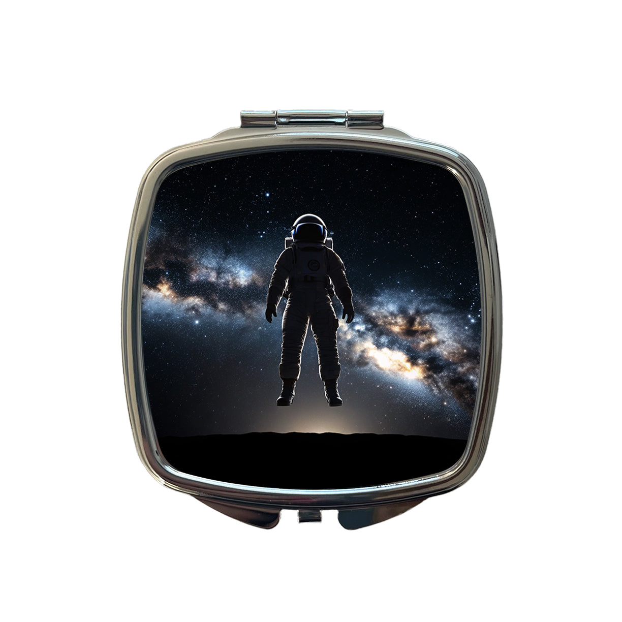 Floating Astronaut Silhouette In Space Small Travel Purse Handbag Pocket Makeup Compact Mirror