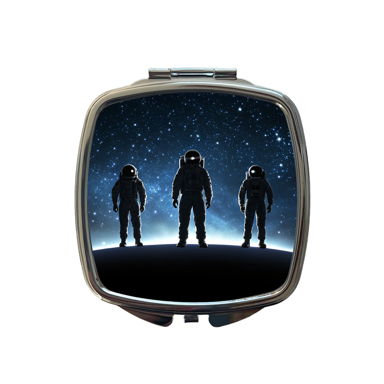 Floating Astronaut Silhouettes Outer Space Small Travel Purse Handbag Pocket Makeup Compact Mirror