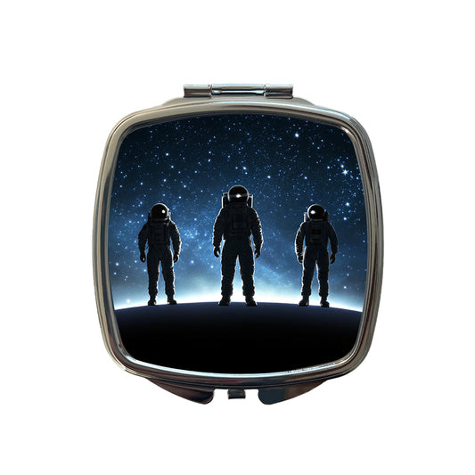 Floating Astronaut Silhouettes Outer Space Small Travel Purse Handbag Pocket Makeup Compact Mirror