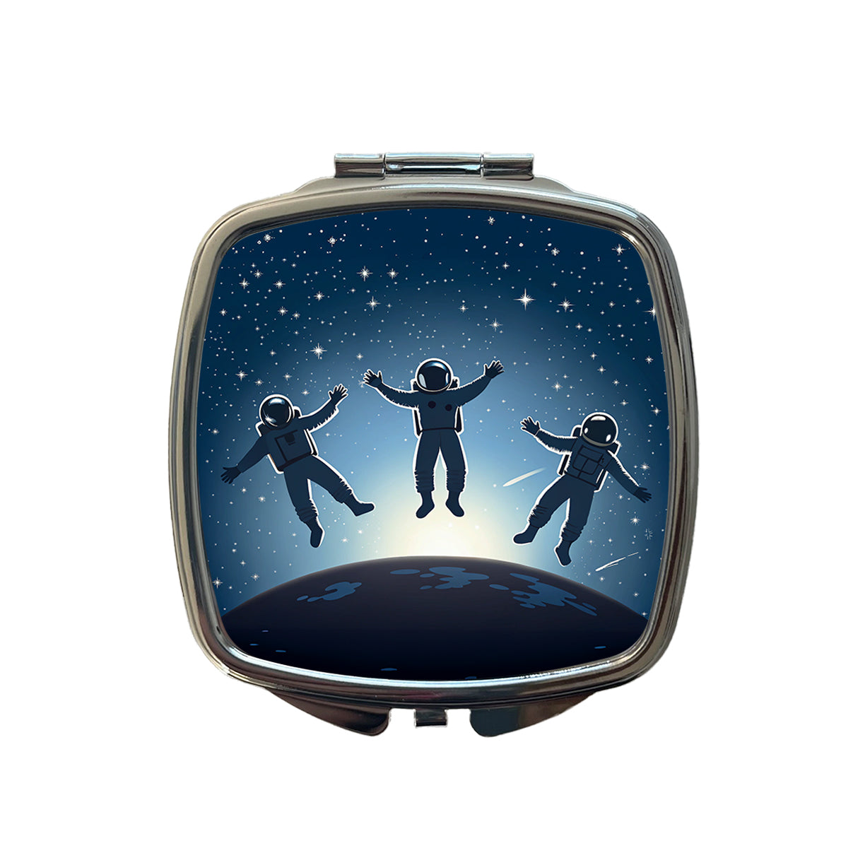Floating Astronaut Silhouettes Space Small Travel Purse Handbag Pocket Makeup Compact Mirror