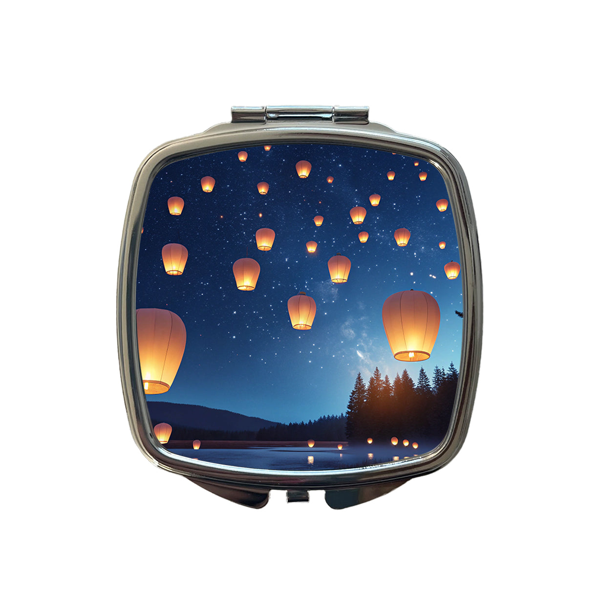 Floating Lanterns Over Lake Small Travel Purse Handbag Pocket Makeup Compact Mirror