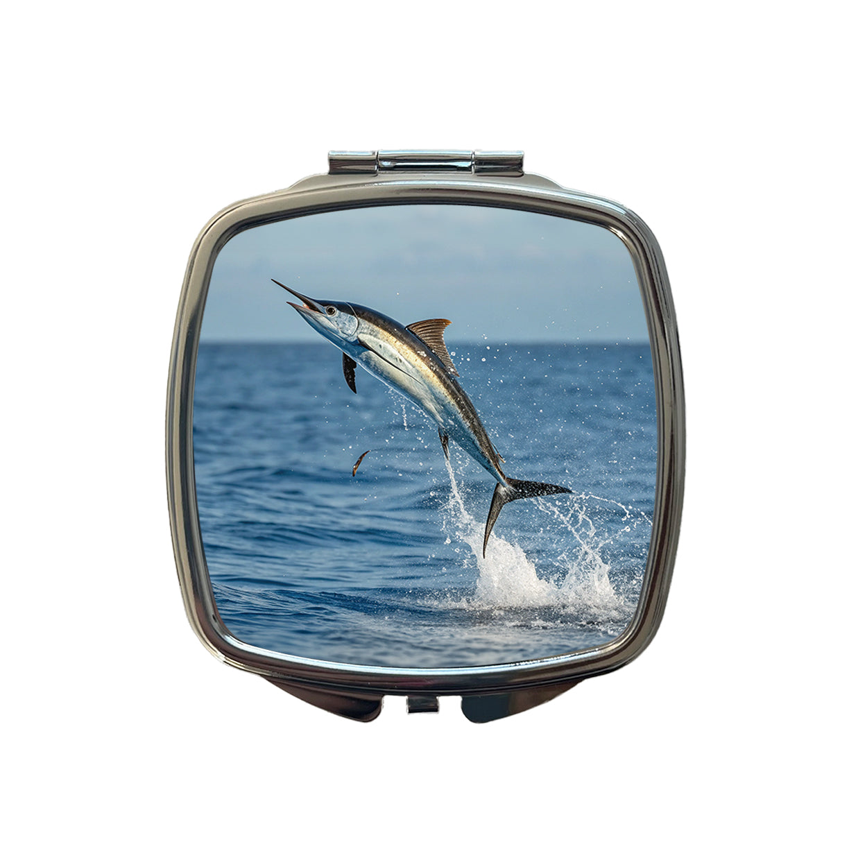 Flying Fish Jumping Fishing Small Travel Purse Handbag Pocket Makeup Compact Mirror