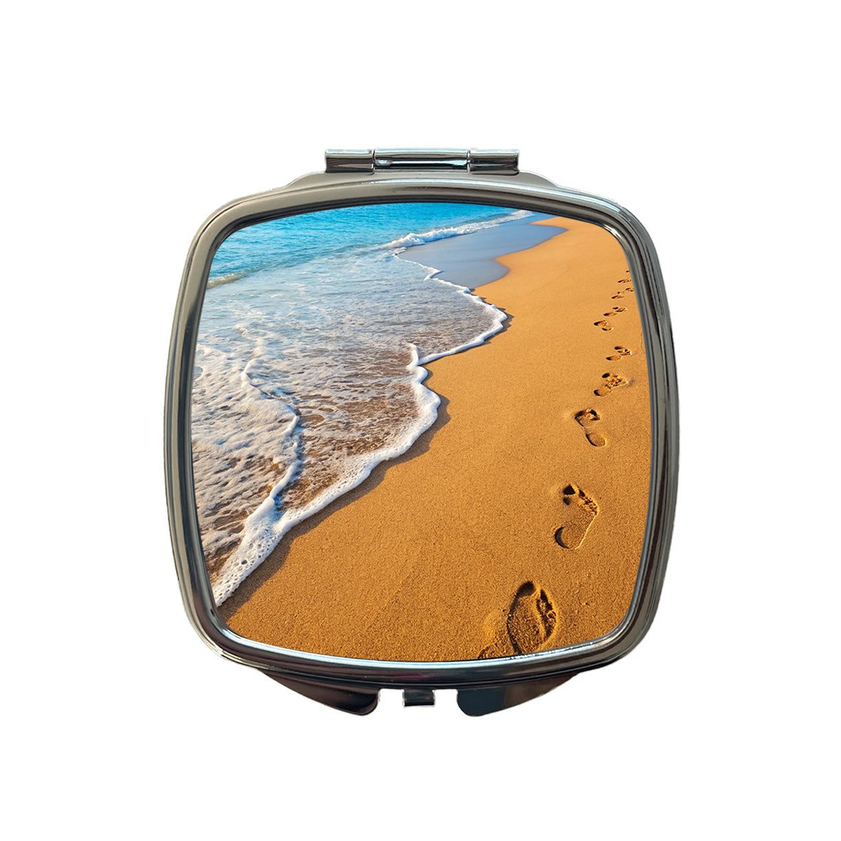 Footprints In The Sand Beach Shore Small Travel Purse Handbag Pocket Makeup Compact Mirror