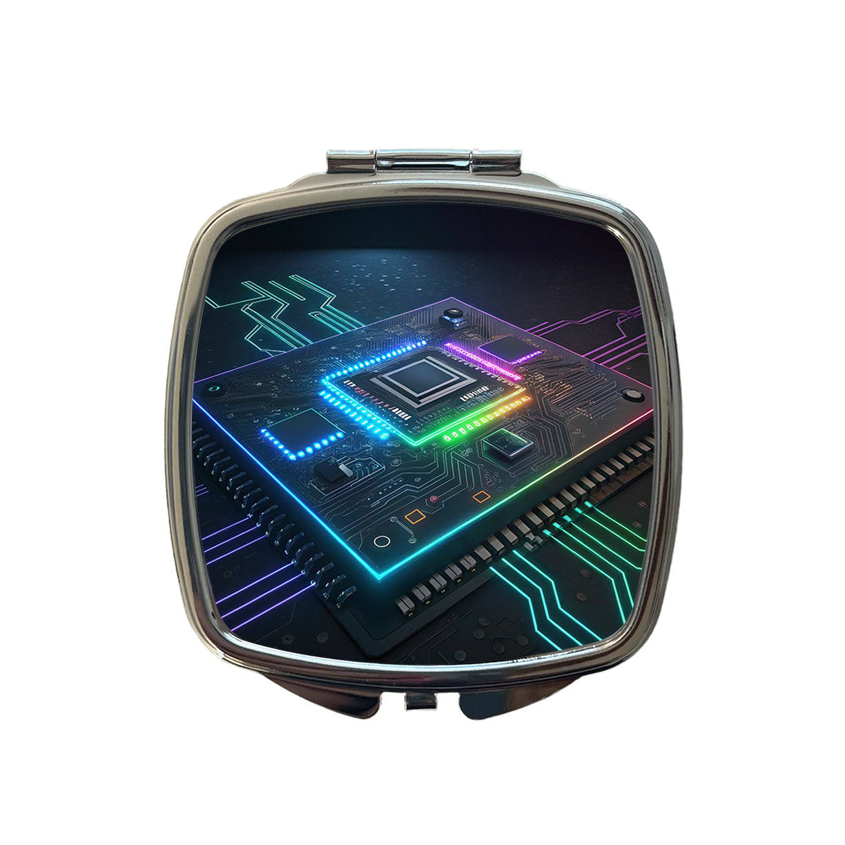 Futuristic Circuit Board Colorful Small Travel Purse Handbag Pocket Makeup Compact Mirror
