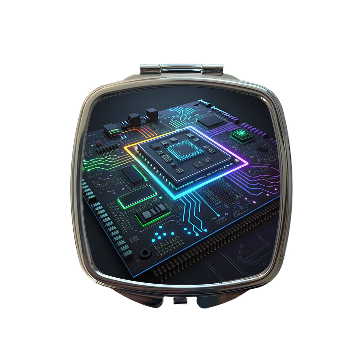 Futuristic Circuit Board Small Travel Purse Handbag Pocket Makeup Compact Mirror