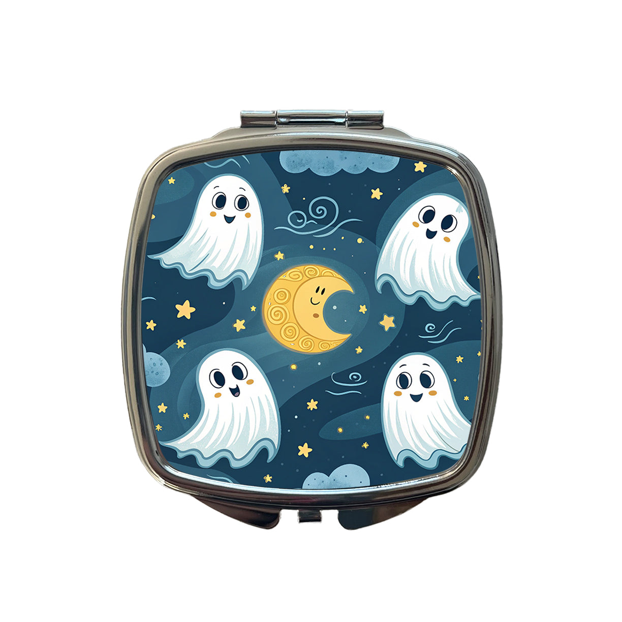 Ghosts Smiling Floating Night Sky Halloween Small Travel Purse Handbag Pocket Makeup Compact Mirror