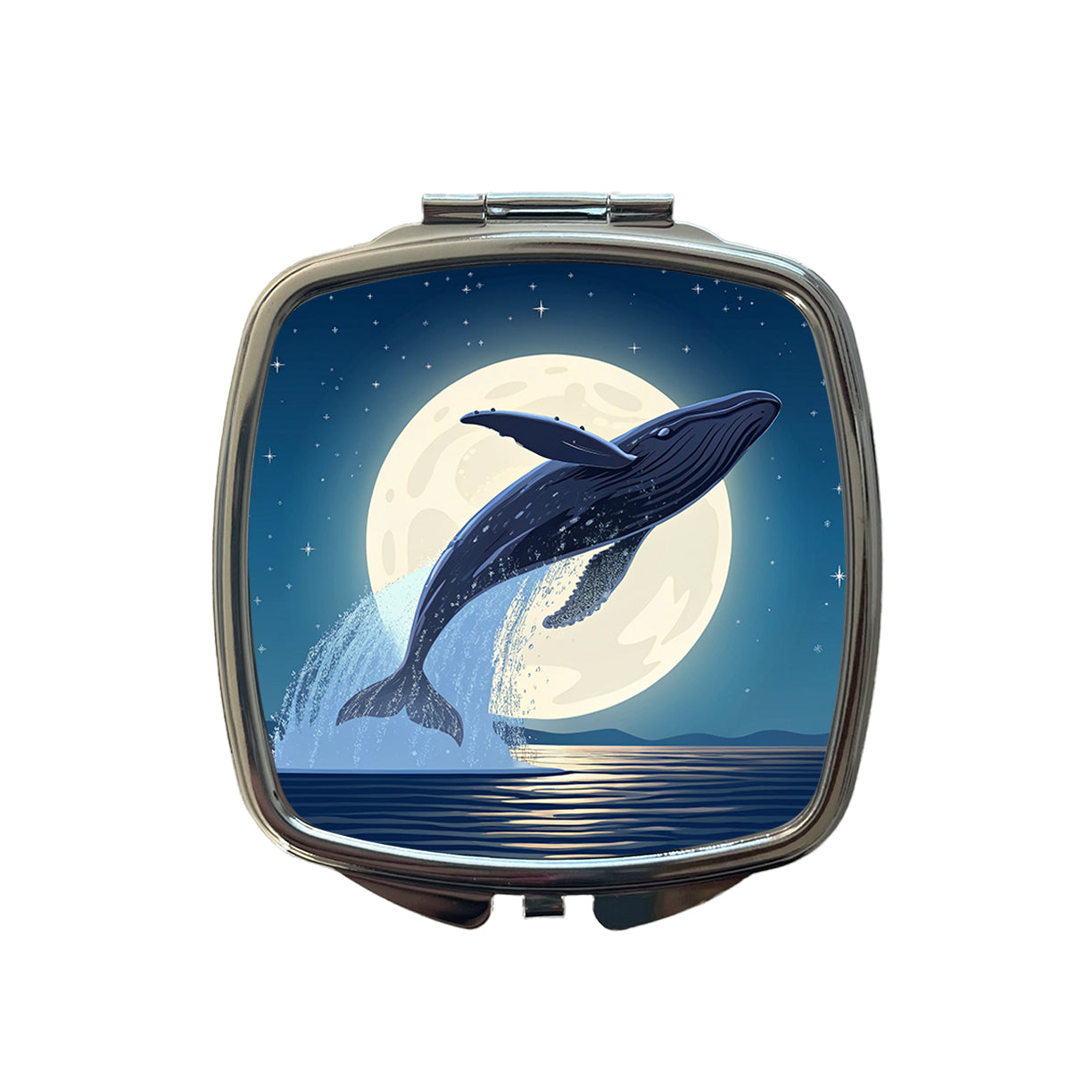 Giant Whale Leaping Over Ocean Night Small Travel Purse Handbag Pocket Makeup Compact Mirror