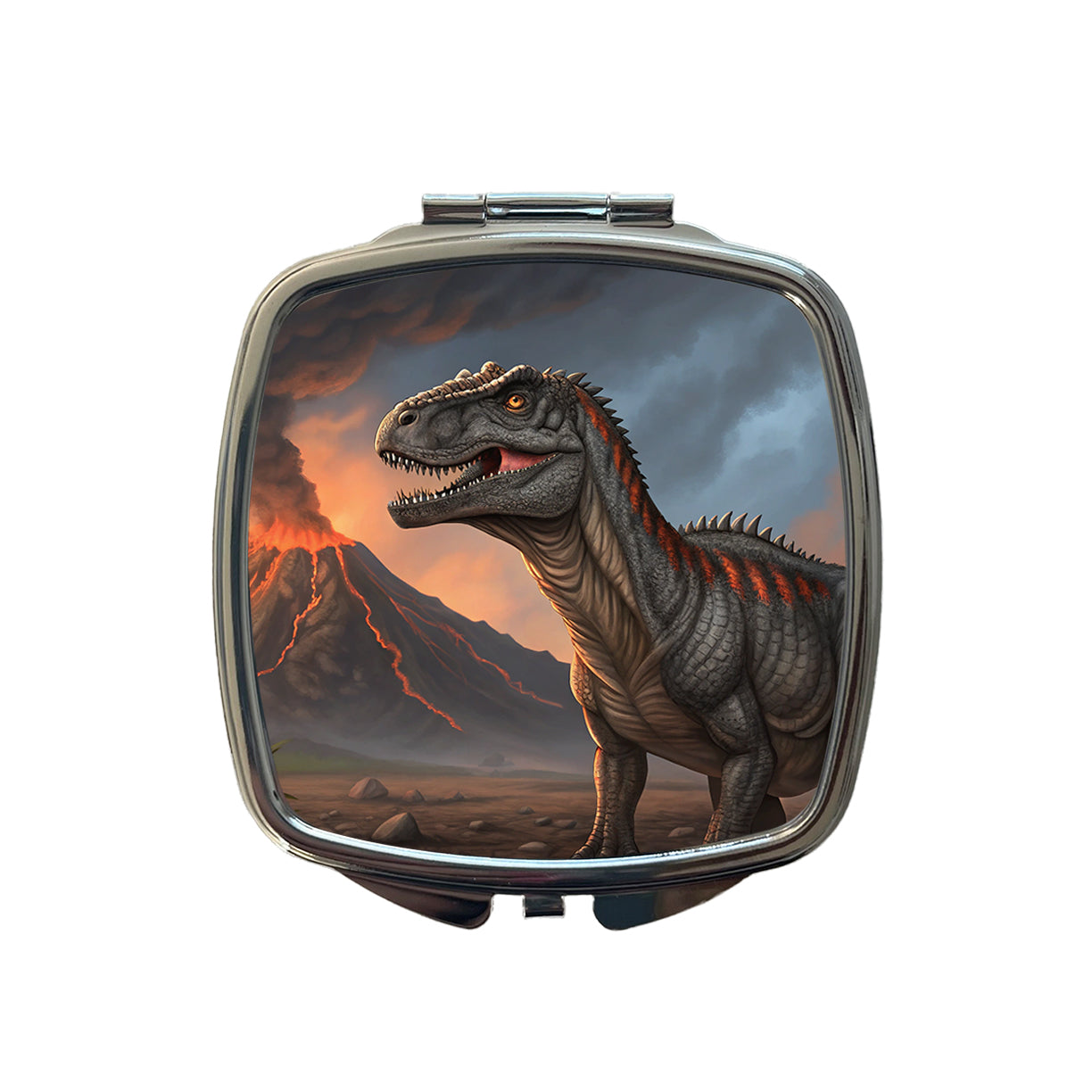 Giganotosaurus Volcano Erupting Dinosaur Small Travel Purse Handbag Pocket Makeup Compact Mirror