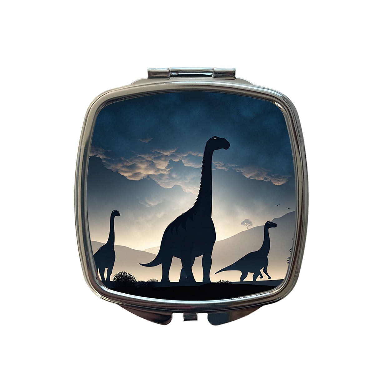 Gigantosaurus Sauropods Silhouettes Night Dinosaurs Small Travel Purse Handbag Pocket Makeup Compact Mirror