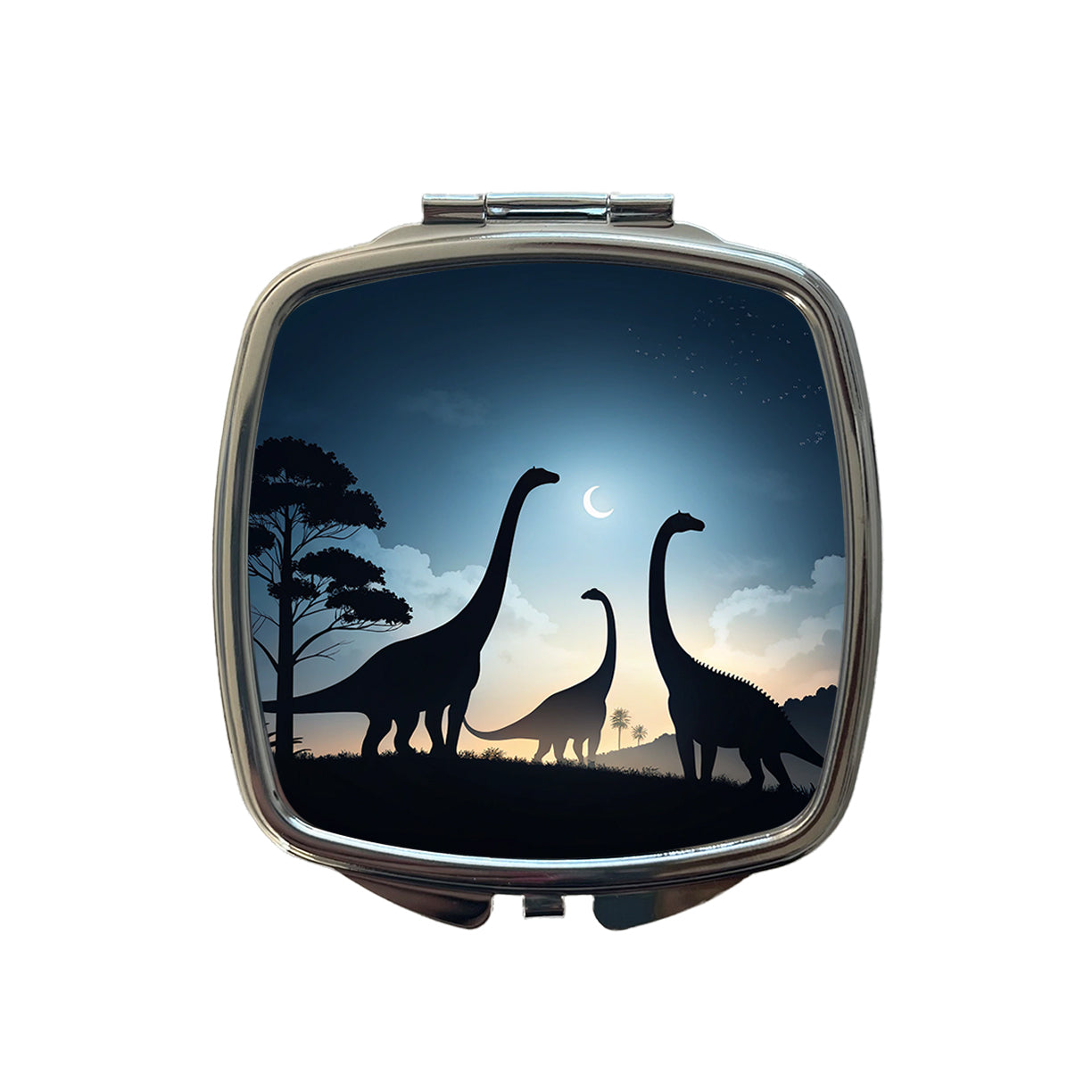 Gigantosaurus Silhouettes Moon Trees Dinosaurs Small Travel Purse Handbag Pocket Makeup Compact Mirror