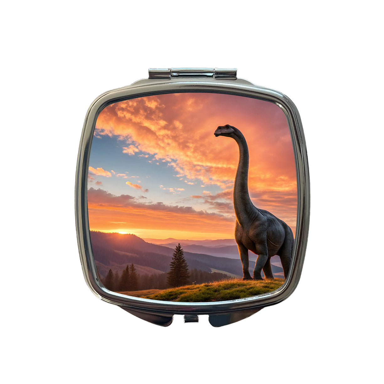Gigantosaurus Sunset Dinosaur Sauropod Small Travel Purse Handbag Pocket Makeup Compact Mirror