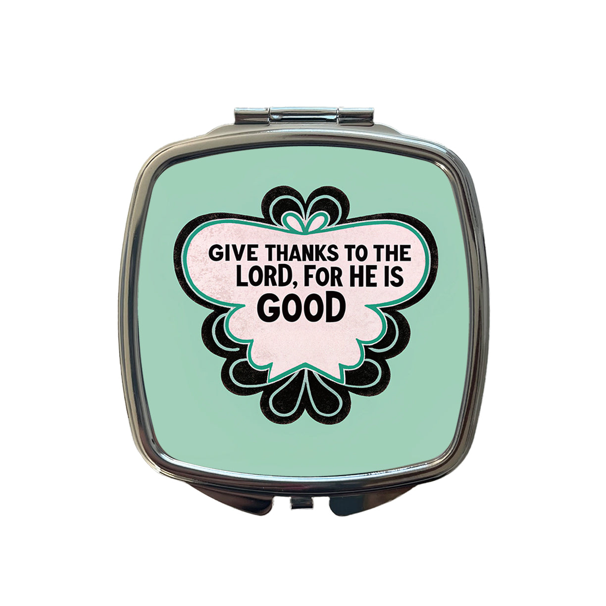 Give Thanks To The Lord For He Is Good Psalm Bible Verse Christian Small Travel Purse Handbag Pocket Makeup Compact Mirror