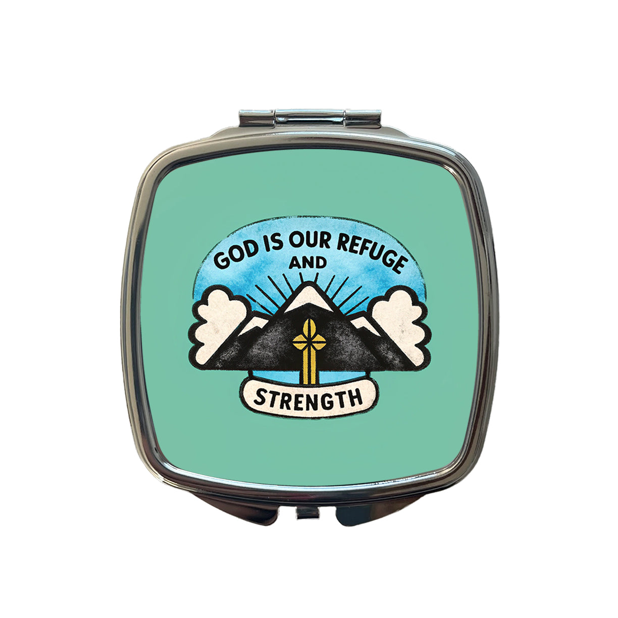 God Is Our Refuge And Strength Bible Verse Small Travel Purse Handbag Pocket Makeup Compact Mirror