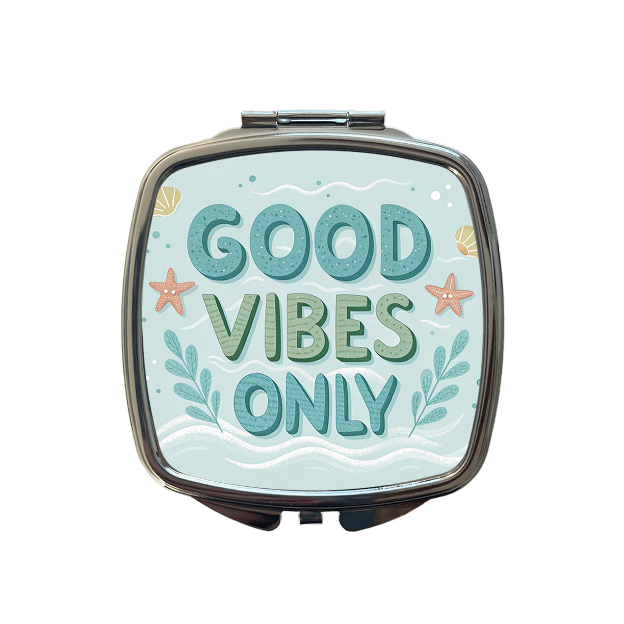 Good Vibes Only Sea Foam Ocean Beach Small Travel Purse Handbag Pocket Makeup Compact Mirror