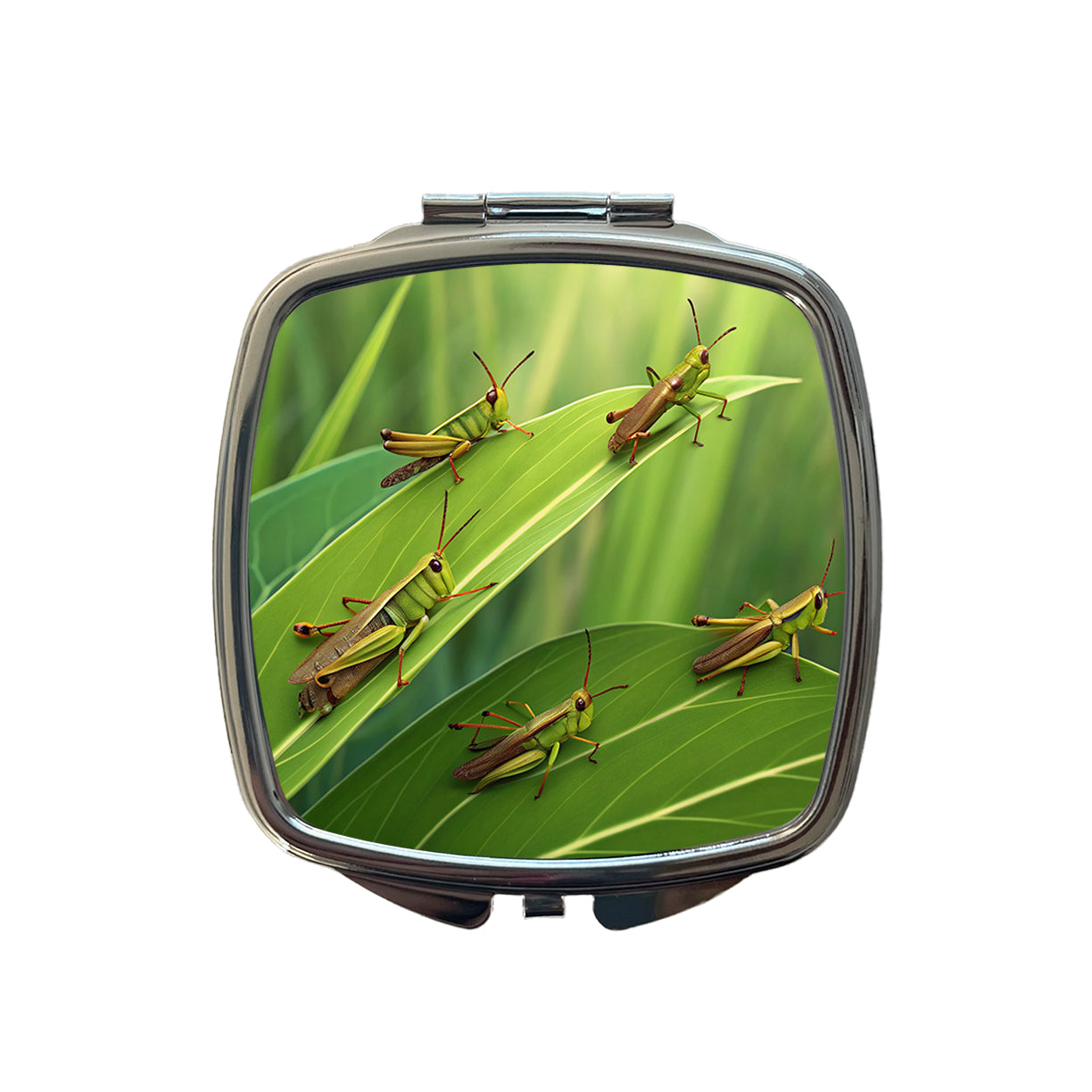 Grasshoppers On Leaves Small Travel Purse Handbag Pocket Makeup Compact Mirror