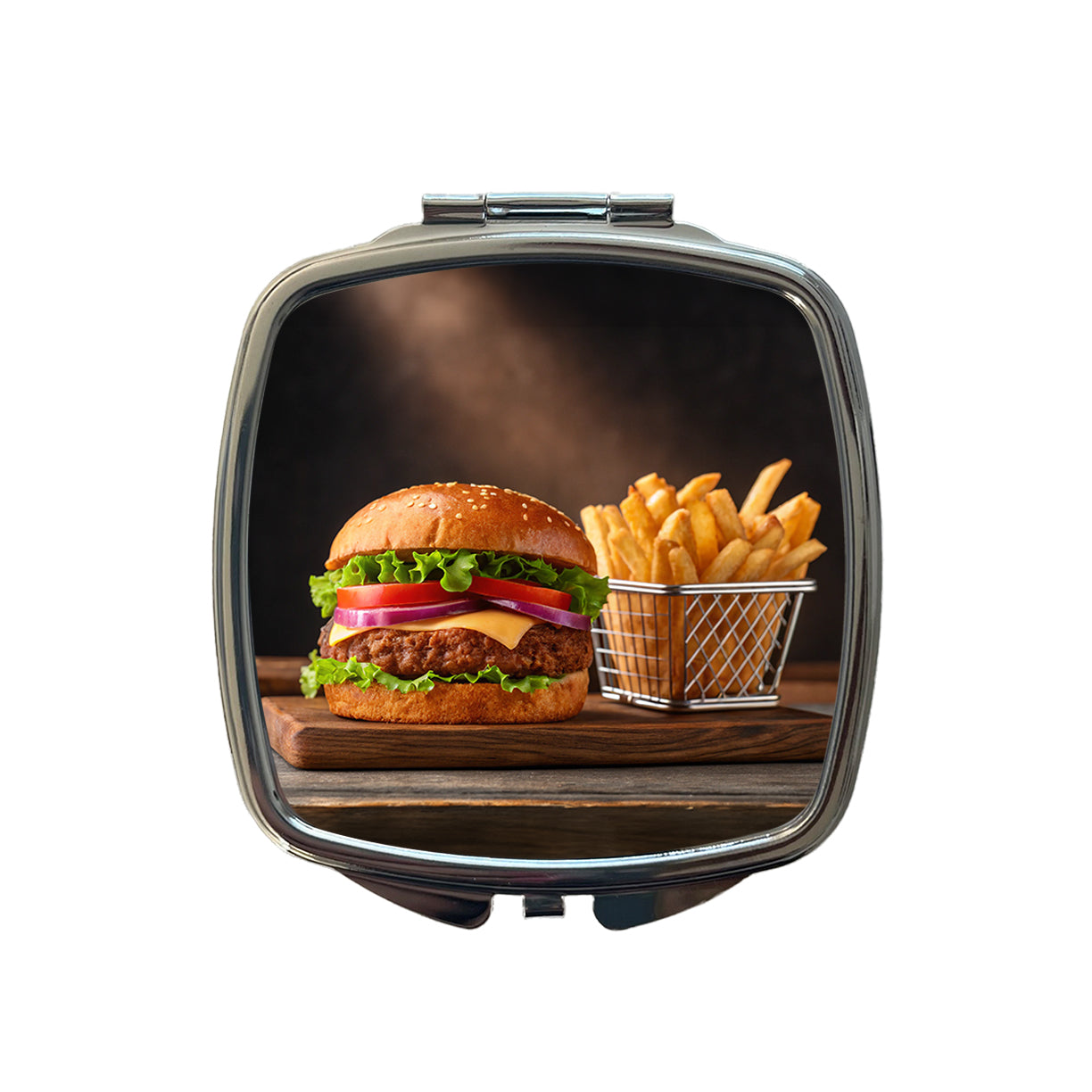 Hamburger And Fries Yummy Dinner Small Travel Purse Handbag Pocket Makeup Compact Mirror