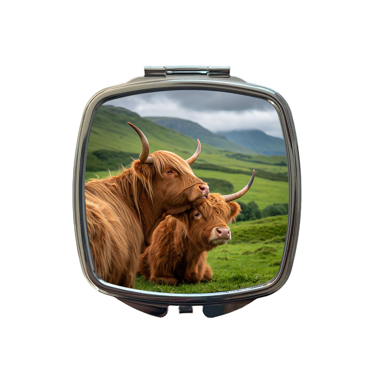 Highland Cows Hug Love Small Travel Purse Handbag Pocket Makeup Compact Mirror