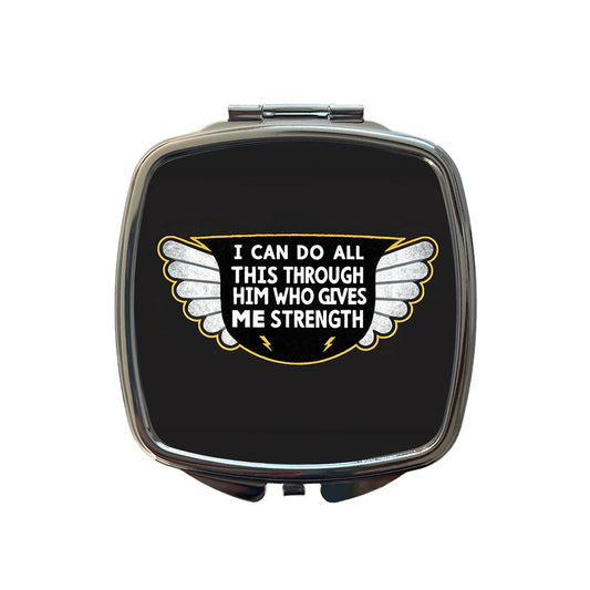 I Can Do All This Through Him Who Gives Me Strength Bible Verse Small Travel Purse Handbag Pocket Makeup Compact Mirror