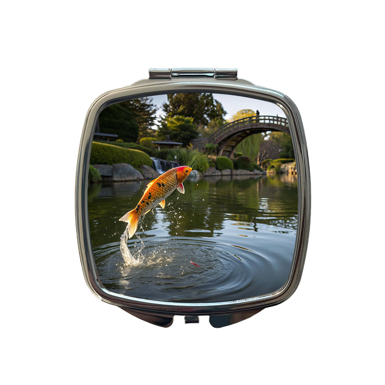 Koi Fish Jumping Small Travel Purse Handbag Pocket Makeup Compact Mirror