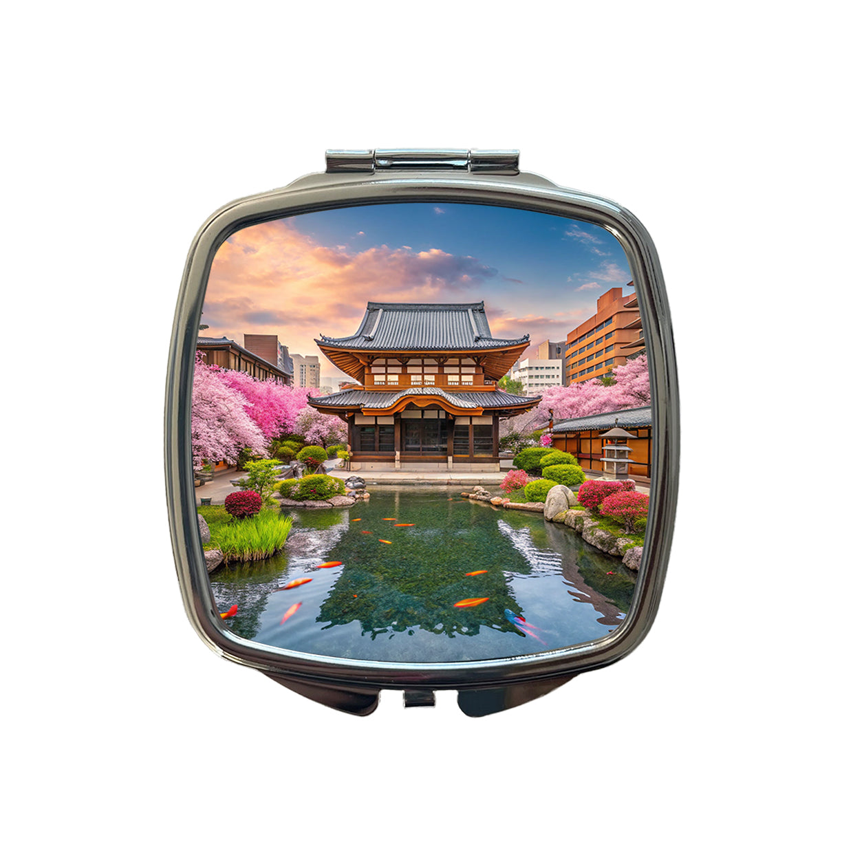 Kyoto Japan Koi Pond Small Travel Purse Handbag Pocket Makeup Compact Mirror