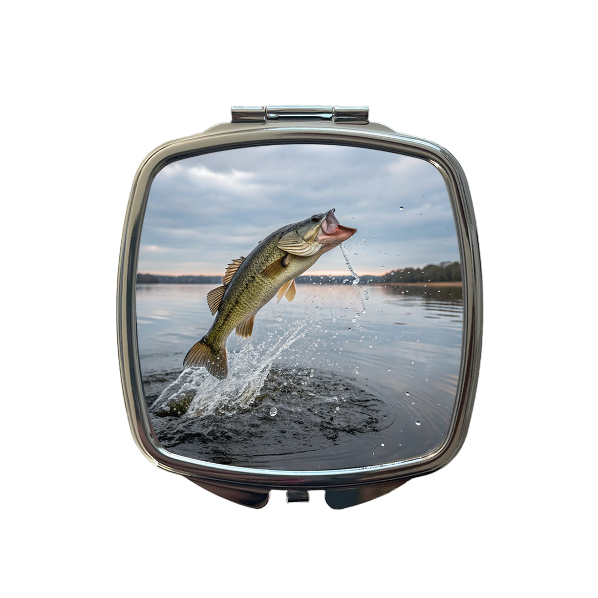 Largemouth Bass Fish Jumping Fishing Awesome Small Travel Purse Handbag Pocket Makeup Compact Mirror
